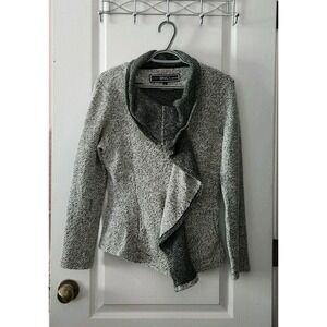 BNCI Blanc Noir Full Asymmetrical Zip Womens Cardigan Sweater Black White Size M